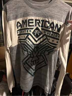 American Fighter Long Sleeve Graphic Tee - Gray, White & Teal